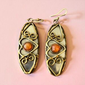 Vintage Gold and Orange Fashion Earrings 2”L